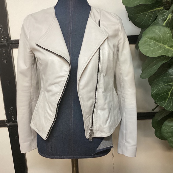 All Saints Women Leather Jacket Color White Size 4 - Picture 1 of 5